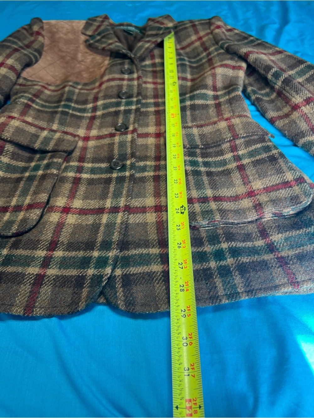 Lauren Ralph Lauren Wool Plaid Shooting Blazer Suede Patch Size 4 - Picture 11 of 16